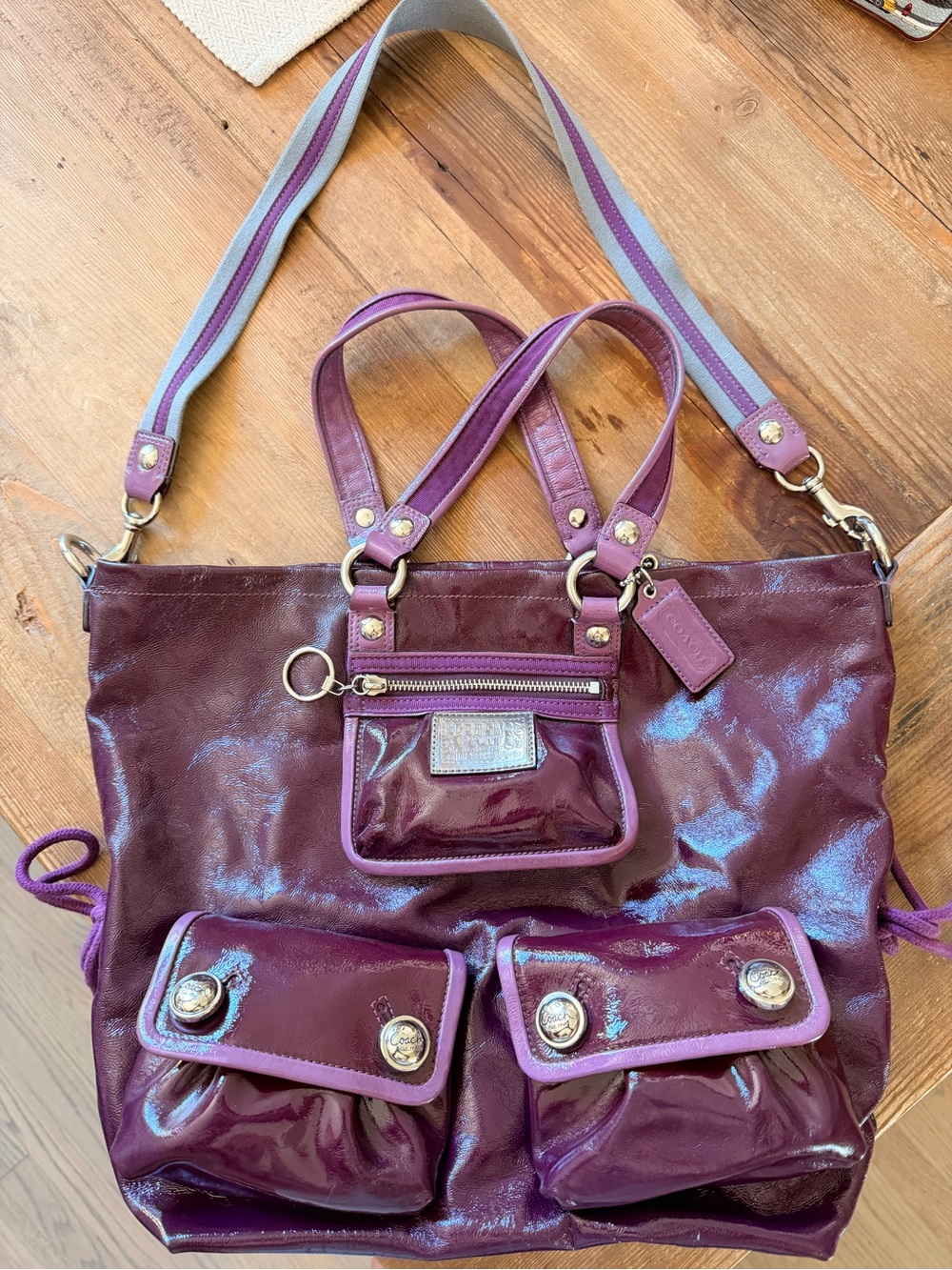 Coach Poppy Patent Leather purple plum Tote Bag  - Coach rare find